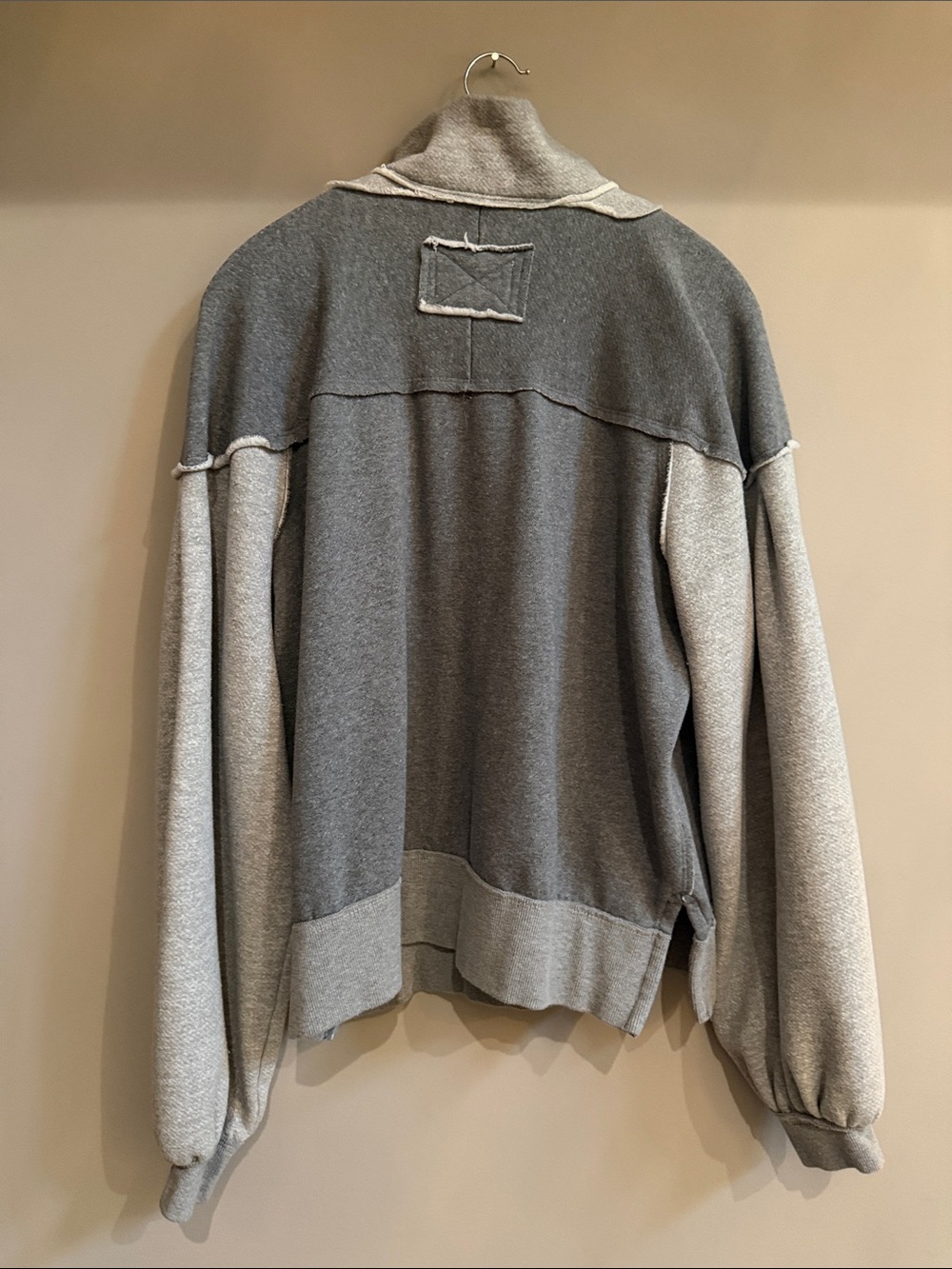 Free People Two-Tone Gray Quarter-Zip Sweater - Picture 5 of 6